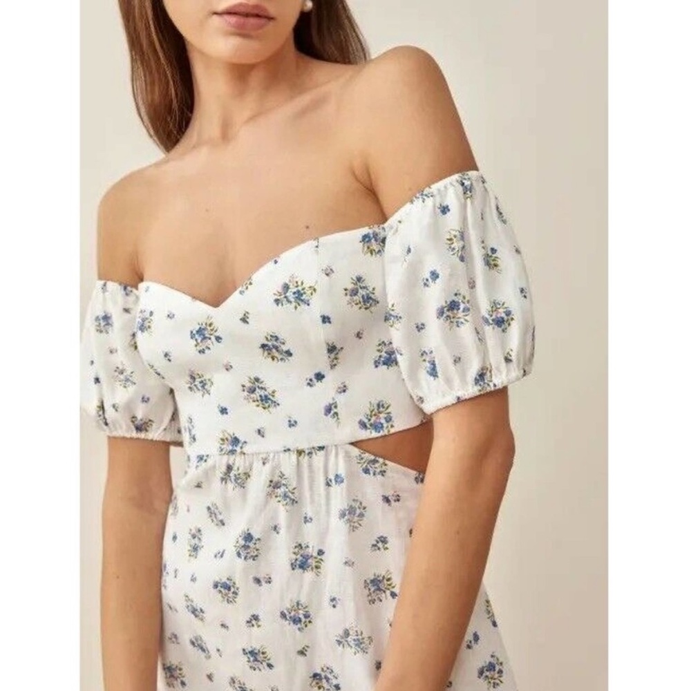 Reformation Emilia Mini Dress in Blaire, 100% Linen - Picture 3 of 5